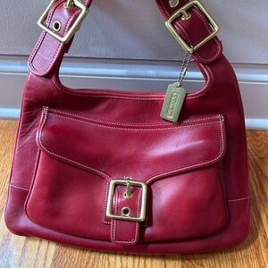 Coach Vintage y2k Red Leather Saddle Bag Slim Hobo 9340 Rare